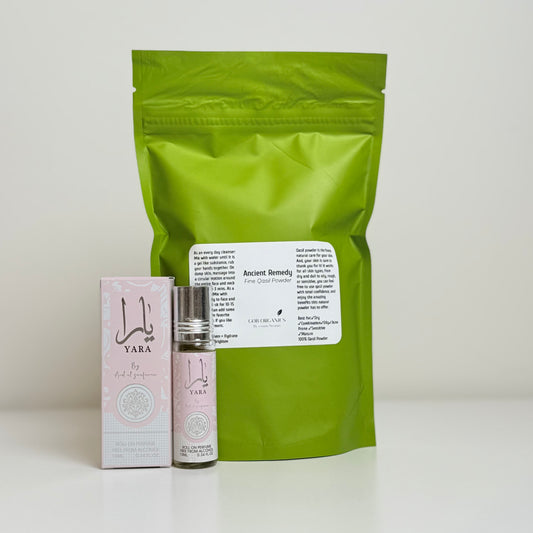 Glow & Smell Divine : Qasil Powder 8oz & Yara Pink Fragrance 10ml